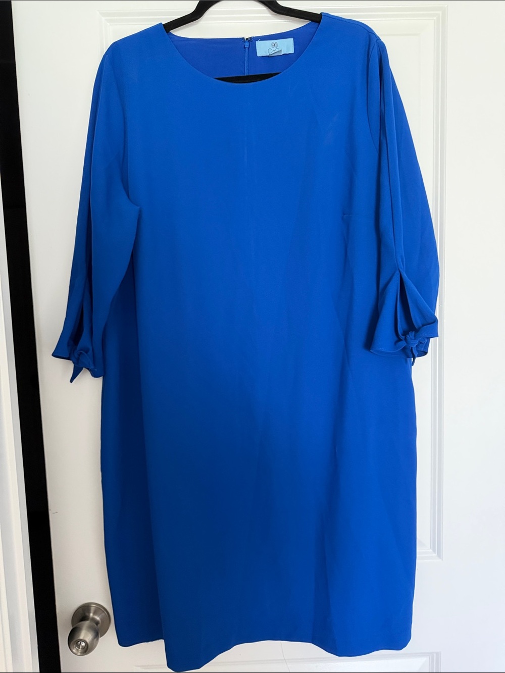 CeCe Royal Blue Midi Shift Dress with Tie Sleeve Detail